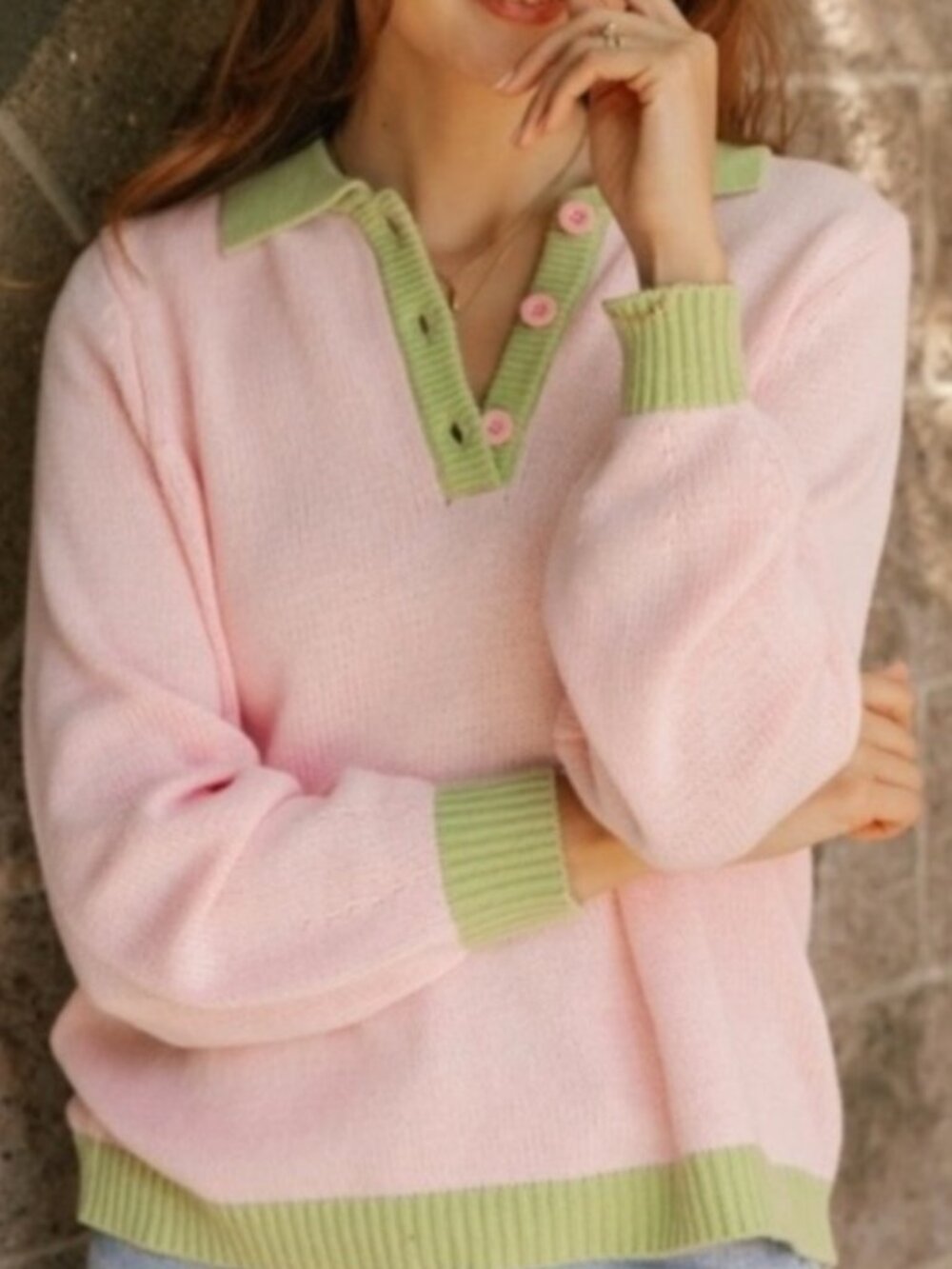 Smash + Tess Cameron Pink Green Collared Sweater